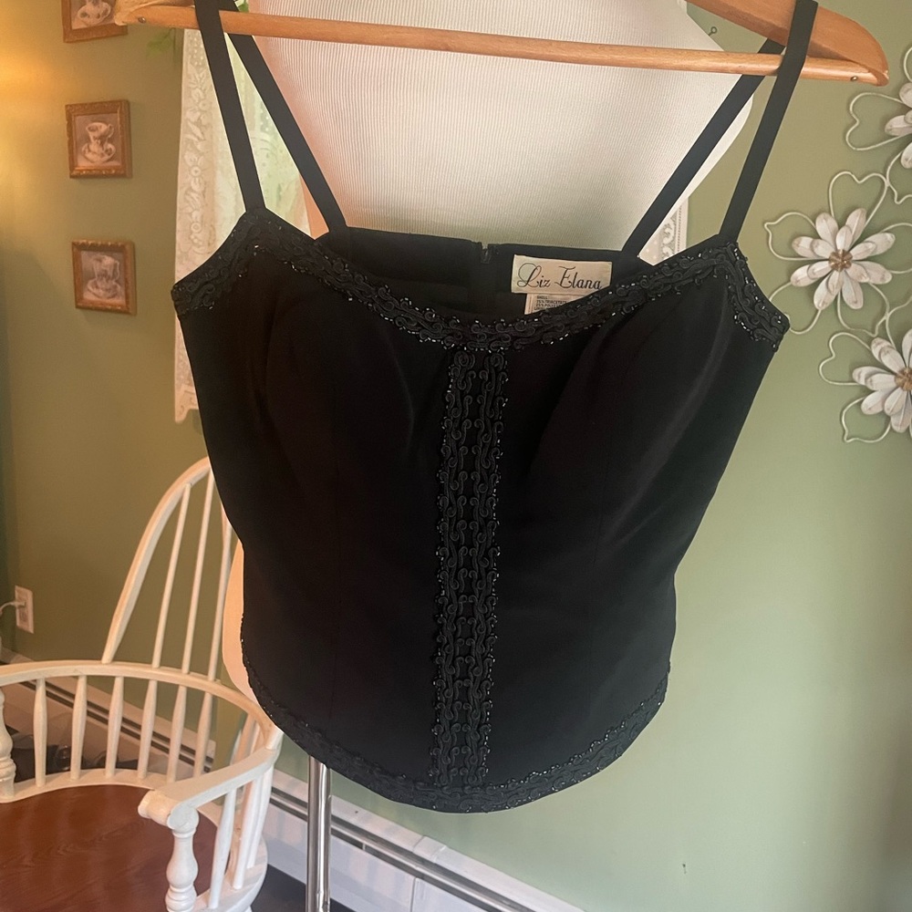 Vintage Black Bustier Camisole with Lace Trim. Liz Elena 8 Dressy. Subtle bling